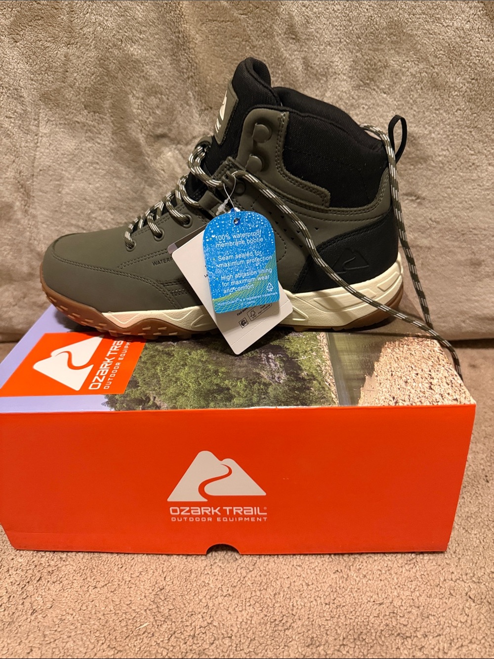 Ozark Trail Men's Olive Green and Black Waterproof Hiking Boots